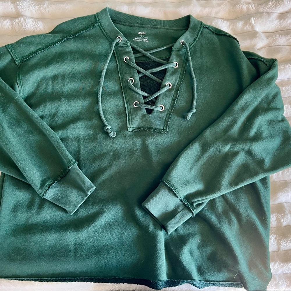 Aerie Green Lace-Up Sweatshirt